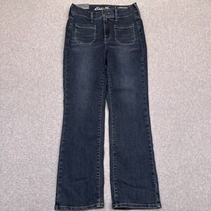 NEW Eddie Bauer Slightly Curvy High Rise Kick Flare Jeans Womens 2 Welt Pockets